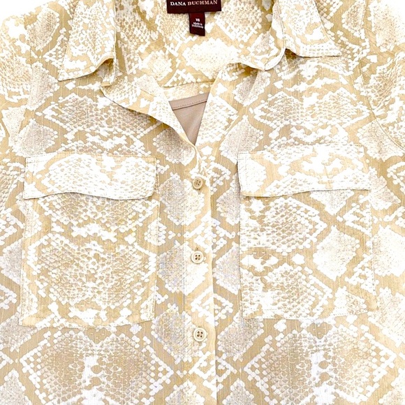 Dana Buchman Taupe,Beige & White Sparkly Snake Print Blouse & Attached Cami, XS - Picture 5 of 12